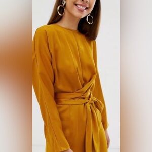 ASOS DESIGN satin maxi dress with batwing sleeve and wrap waist in rust